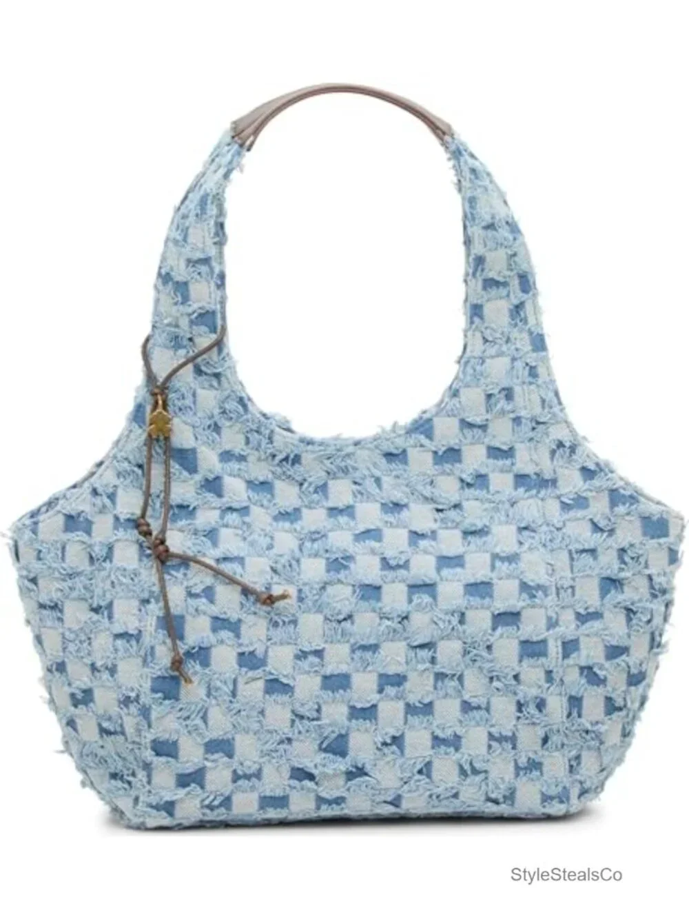 Hobo Shoulder Bag with Magnet Closure, Cotton and Denim